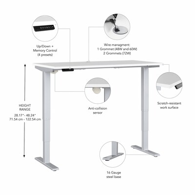 Bush Business Furniture Move 40 Series 60"W Electric Height Adjustable Standing Desk, White/Cool Gray Metallic (M4S6030WHSK)