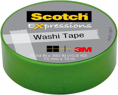 Scotch® Expressions Washi Tape, 0.59 x 10.91 yds., Green (C314-GRN)