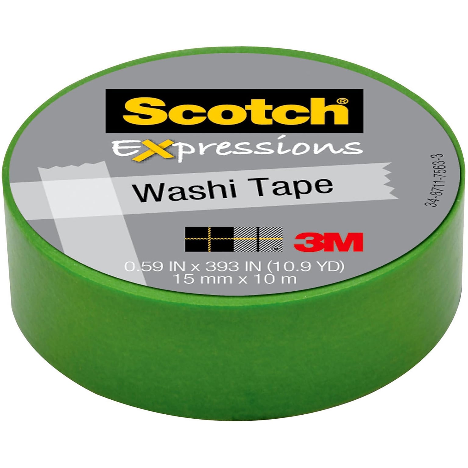Scotch® Expressions Washi Tape, 0.59 x 10.91 yds., Green (C314-GRN)