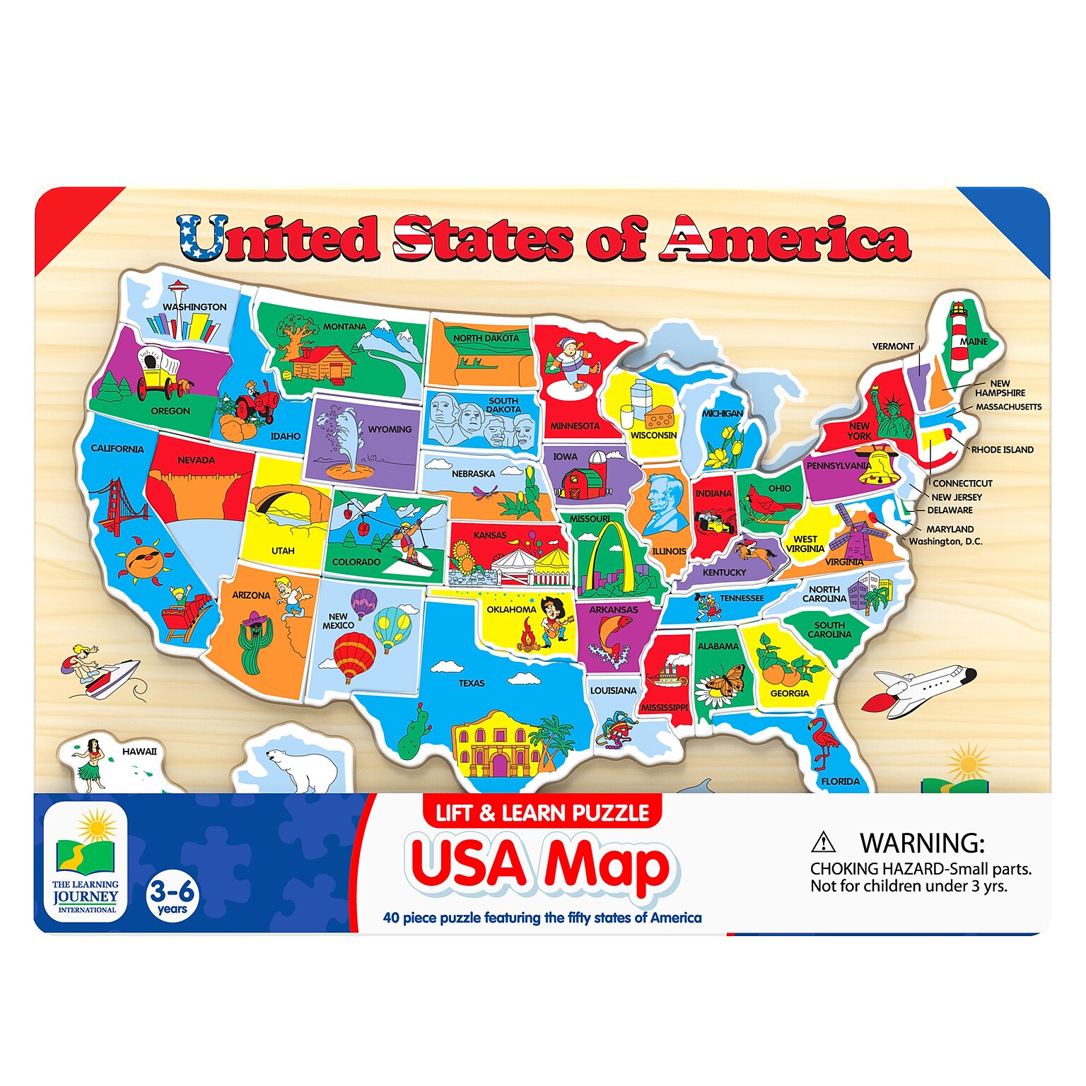 The Learning Journey International 40-Piece Lift & Learn USA Map Puzzle (LJI501726)
