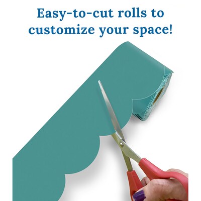 Carson Dellosa Education We Belong Rolled Scalloped Bulletin Board Borders, 2.25" x 65', Teal, 3/Bundle (CD-108509-3)