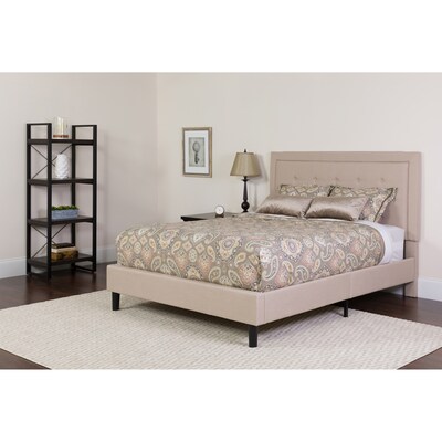 Flash Furniture Roxbury Tufted Upholstered Platform Bed in Beige Fabric with Pocket Spring Mattress, Full (SLBM18)