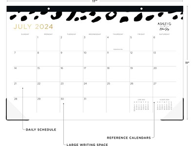 2024-2025 Blue Sky Ashley G Leopard Black 17" x 11" Academic Monthly Desk Pad Calendar, White/Black (149048-A25)