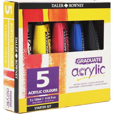 Daler-Rowney Graduate Acrylic Paint, Assorted Colors, 120ml, 5/Set (DRWD1239001003)