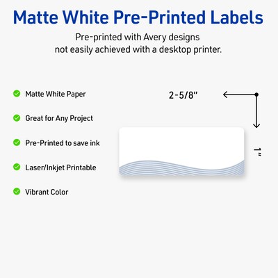 Avery Laser/Inkjet Rectangle Multipurpose Labels, 1 x 2-5/8, White, 160/Pack (S00ETX)
