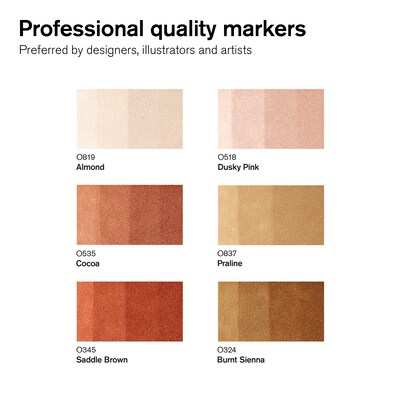Winsor & Newton Promarker Dual-Tip Brush Alcohol Based Marker, Skin Tones, 6/Pack (WNX0290127)