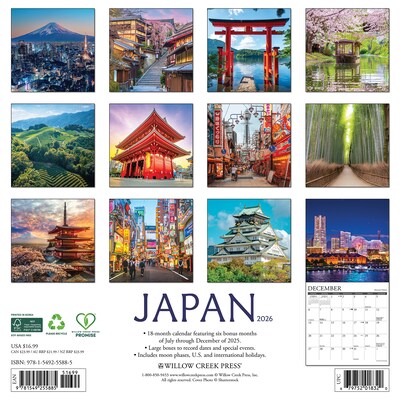 2026 Willow Creek Japan 12 x 12 Monthly Wall Calendar (55885)