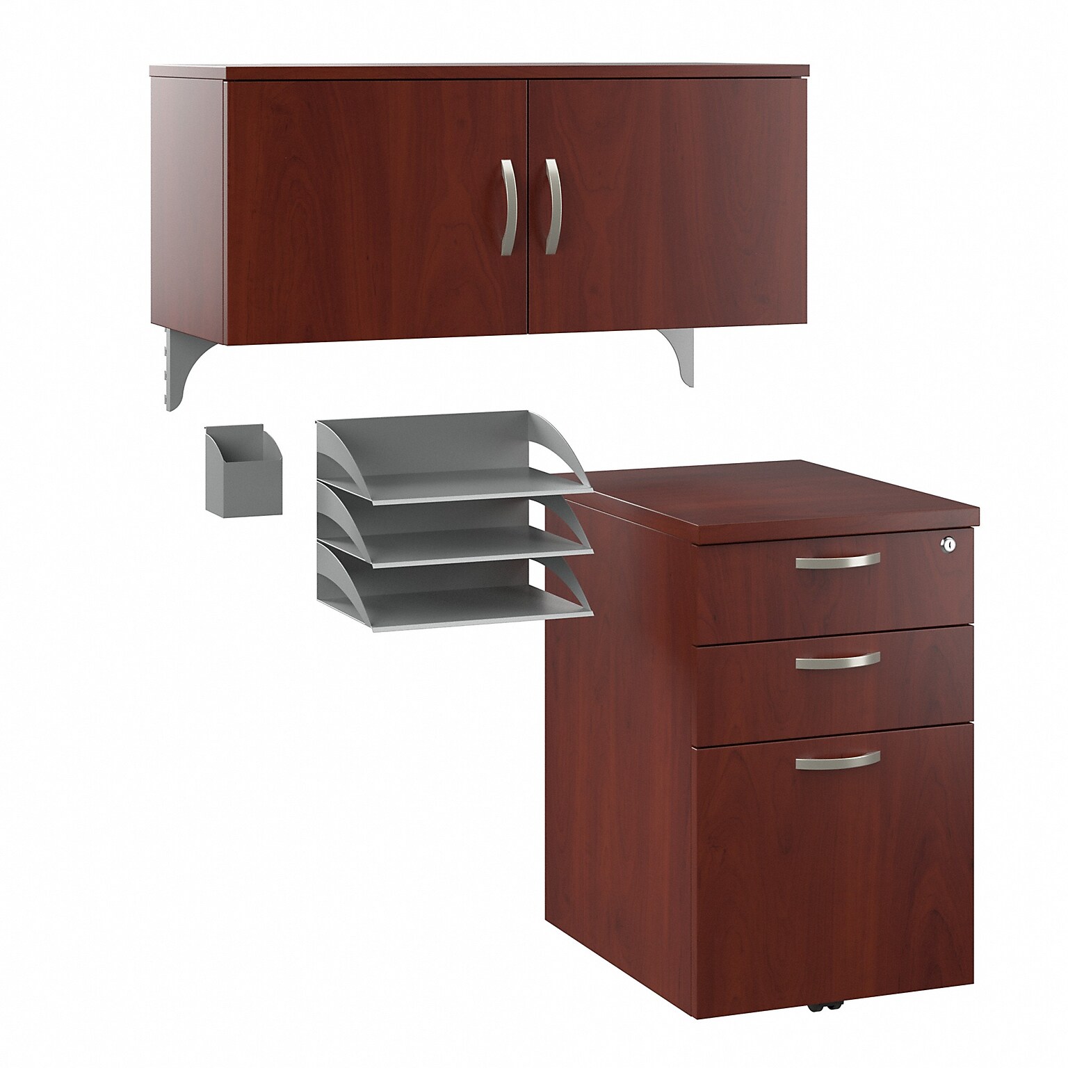 Bush Business Furniture Office in an Hour Cubicle Storage with Cabinet, Paper Tray, & Pencil Holder, Hansen Cherry (WC36490-03K)