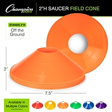 Champion Sports Plastic Saucer Field Cone Set, Assorted Colors, 48/Set (CHSSCXSET)