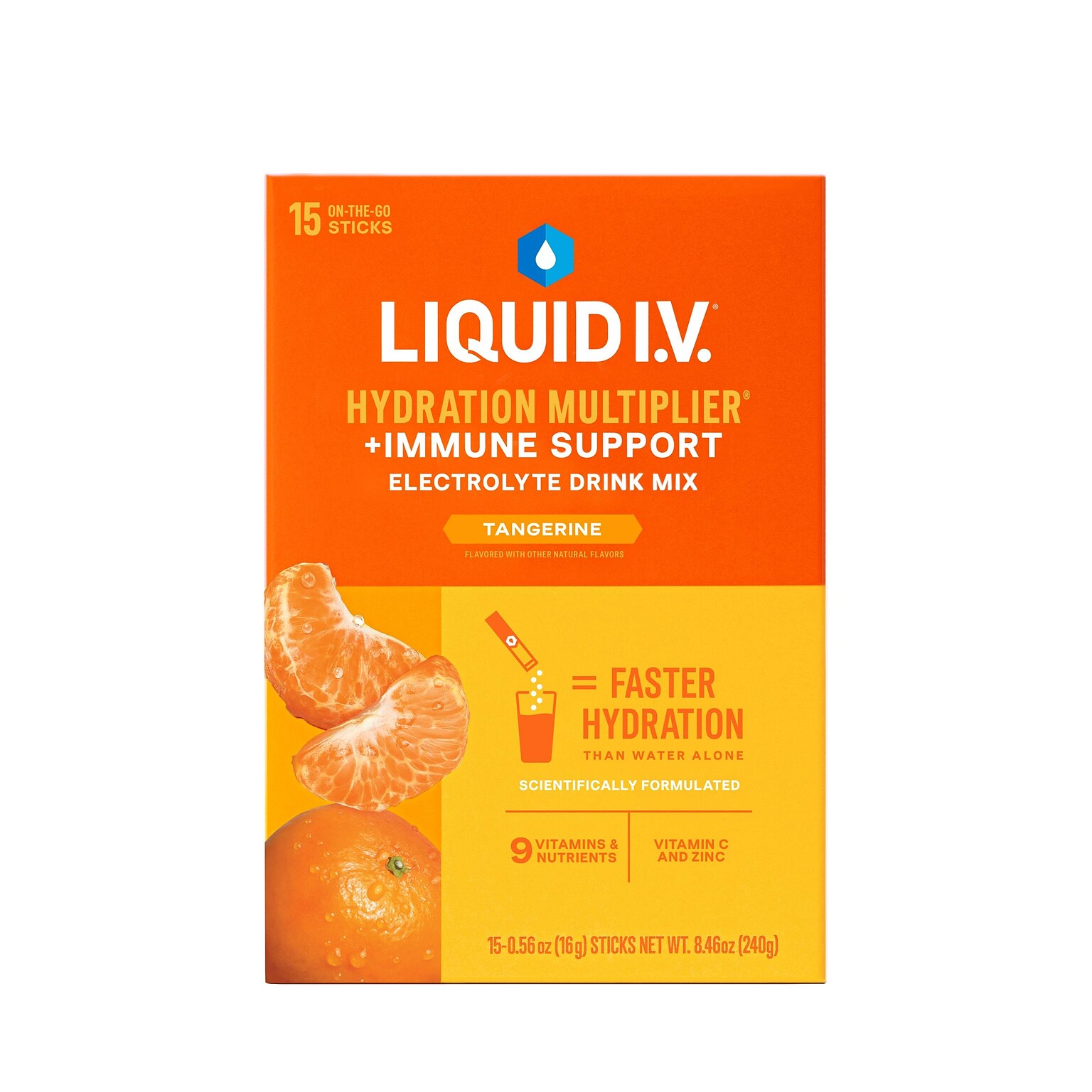 LIQUID I.V. Hydration Multiplier Immune Support Tangerine Electrolyte Powder Drink Mix, 0.56 oz., 15 Sticks/Box (EHC28602)