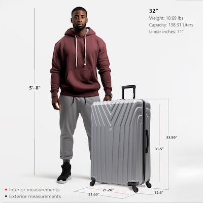 InUSA Vasty 33.86" Hardside Suitcase, 4-Wheeled Spinner, TSA Checkpoint Friendly, Pink (IUVAS00XL-PNK)