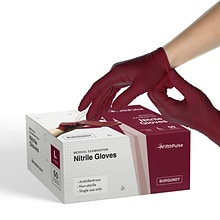 FifthPulse Powder Free Nitrile Gloves, Latex Free, Large, Burgundy, 50/Box (FMN100184)