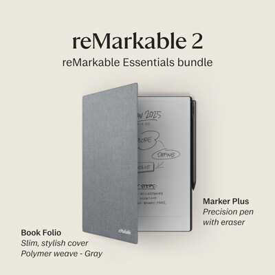 reMarkable 2 10.3" Paper Tablet with Marker Plus and Polymer Weave Book Folio, Gray (RM114M)
