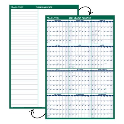 2027 AT-A-GLANCE 32" x 48" Yearly Dry Erase Wall Calendar, Reversible, White/Green (PM310-28-27)