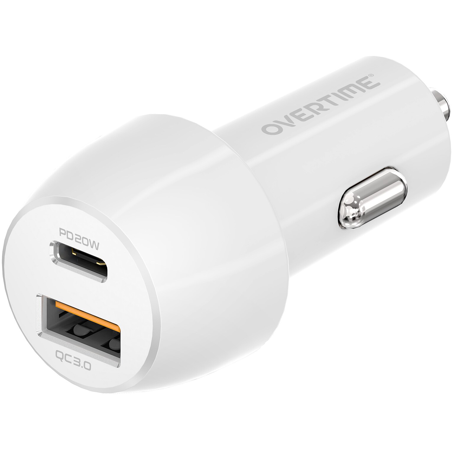 Overtime USB-A/USB-C Car Charger, 38W, White (OTC2USB2ASL)