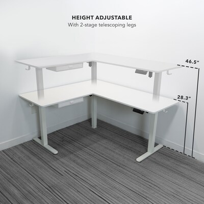 Mount-It! 63"W Electric L-Shaped Corner Adjustable Standing Desk, White/White (MI-15011)
