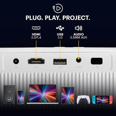 Kodak Flik HDMI/USB Portable LCD Home Theater Projector, White (RODPJSX20W)