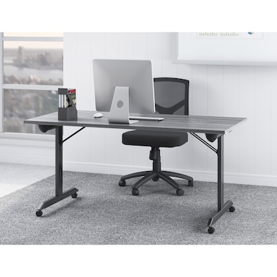 Lorell 63"W x 29.5"D Mobile Folding Training Table, Laminate, With Wheels, Gray (LLR60741)