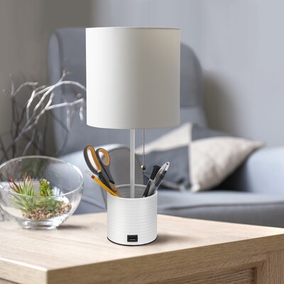 Simple Designs Hammered Metal Organizer 18.50" LED Table Lamp with USB Charging Port, White (LT1085-WHT)