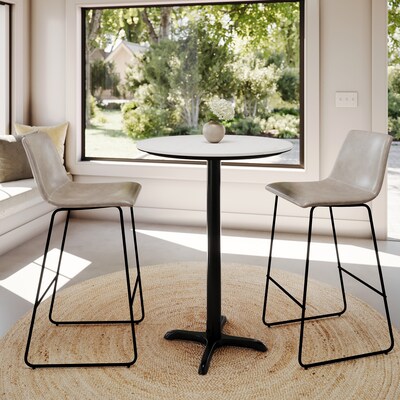 Flash Furniture Acadia 31.25" Round Wooden Dining Table with X-Base, White Faux Marble/Black Base (STRD31WMAT2222B)