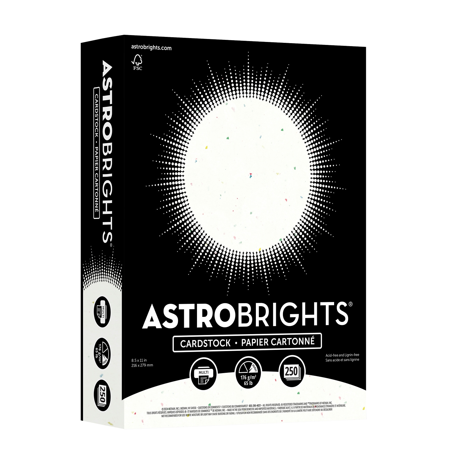 Astrobrights 65 lb. Cardstock Paper, 8.5 x 11, Stardust White, 250 Sheets/Pack (21408/22401)
