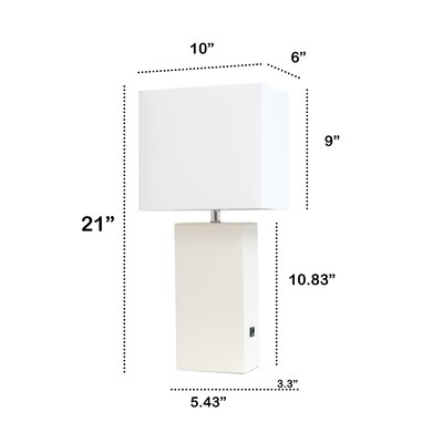 Lalia Home Lexington 21" Modern Bedside Table Lamp, White Rectangular Fabric Shade, Feit LED Bulb, White (LHT-3012-WH-LB)