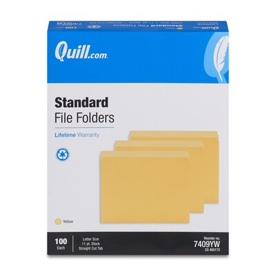 Quill Brand® File Folders, Straight-Cut, Letter Size, Yellow, 100/Box (7409YW)