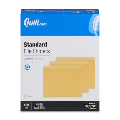 Quill Brand® File Folders, Straight-Cut, Letter Size, Yellow, 100/Box (7409YW)