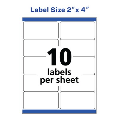 Avery TrueBlock Laser Shipping Labels, 2" x 4", White, 10 Labels/Sheet, 250 Sheets/Box (5963)