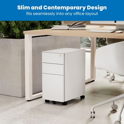 Mount-It! 3-Drawer Mobile File Cabinet, Letter/Legal Size, Lockable, 23.35"H x 11.81"W x 19.69"D, White (MI-944W)