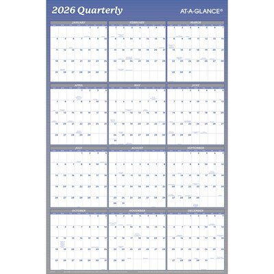 2026 AT-A-GLANCE 36" x 24" Yearly Dry-Erase Wall Calendar, Reversible, White/Blue (A1102-26)