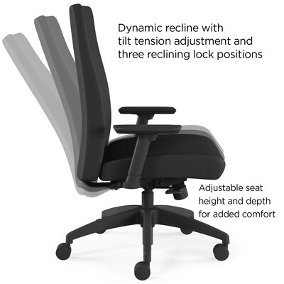 WPS Upholstered Task Chair 2D, Adjustable Arms, Black Fabric Synchro Tilt (54045)