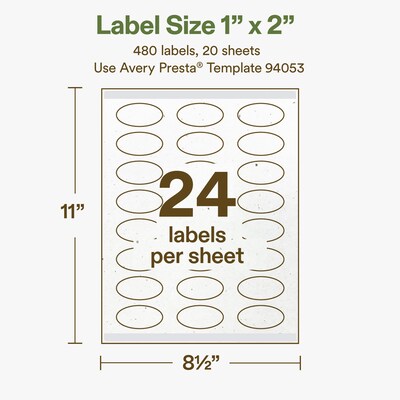 Avery Hemp Oval Laser/Inkjet Multipurpose Labels, 1" x 2", Off-White (480/Pack)