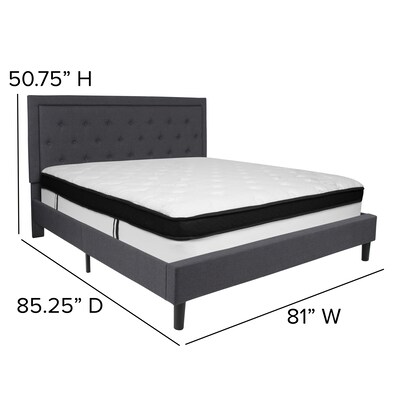 Flash Furniture Roxbury Tufted Upholstered Platform Bed in Dark Gray Fabric with Memory Foam Mattress, King (SLBMF32)