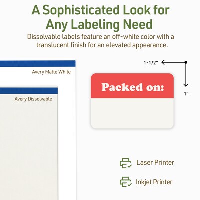 Avery Dissolvable Rectangle Multipurpose Labels, 1" x 1.5", Off-white, 800/Pack (94219)