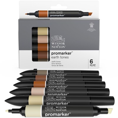 Winsor & Newton Promarker Dual-Tip Alcohol Based Marker, Earth Tones, 6/Pack (WNX0290160)