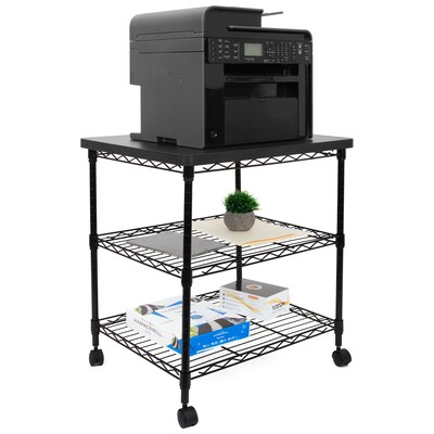 Mount-It! 3-Shelf Steel/Laminate Large Printer Cart with Wheels, Black (MI-7856)