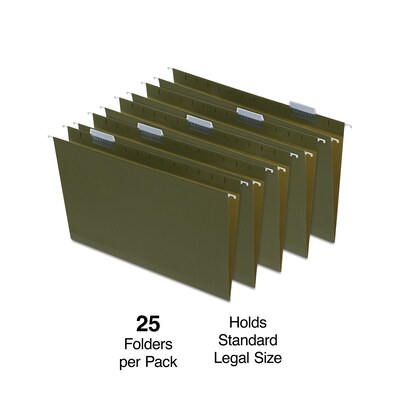Quill Brand® Reinforced 5-Tab Box Bottom Hanging File Folders, 2" Expansion, Legal Size, Dark Green, 25/Box (730055)