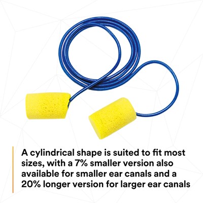 3M E-A-R Classic Corded Earplugs, 29 dB, Blue/Yellow, 200/Box (311-1101)