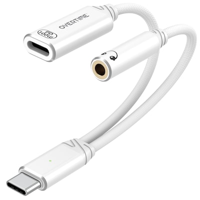 Overtime USB-C to USB-C & 3.5mm Audio and 100W Charging Splitter Adapter, White (OADCTC35WH)