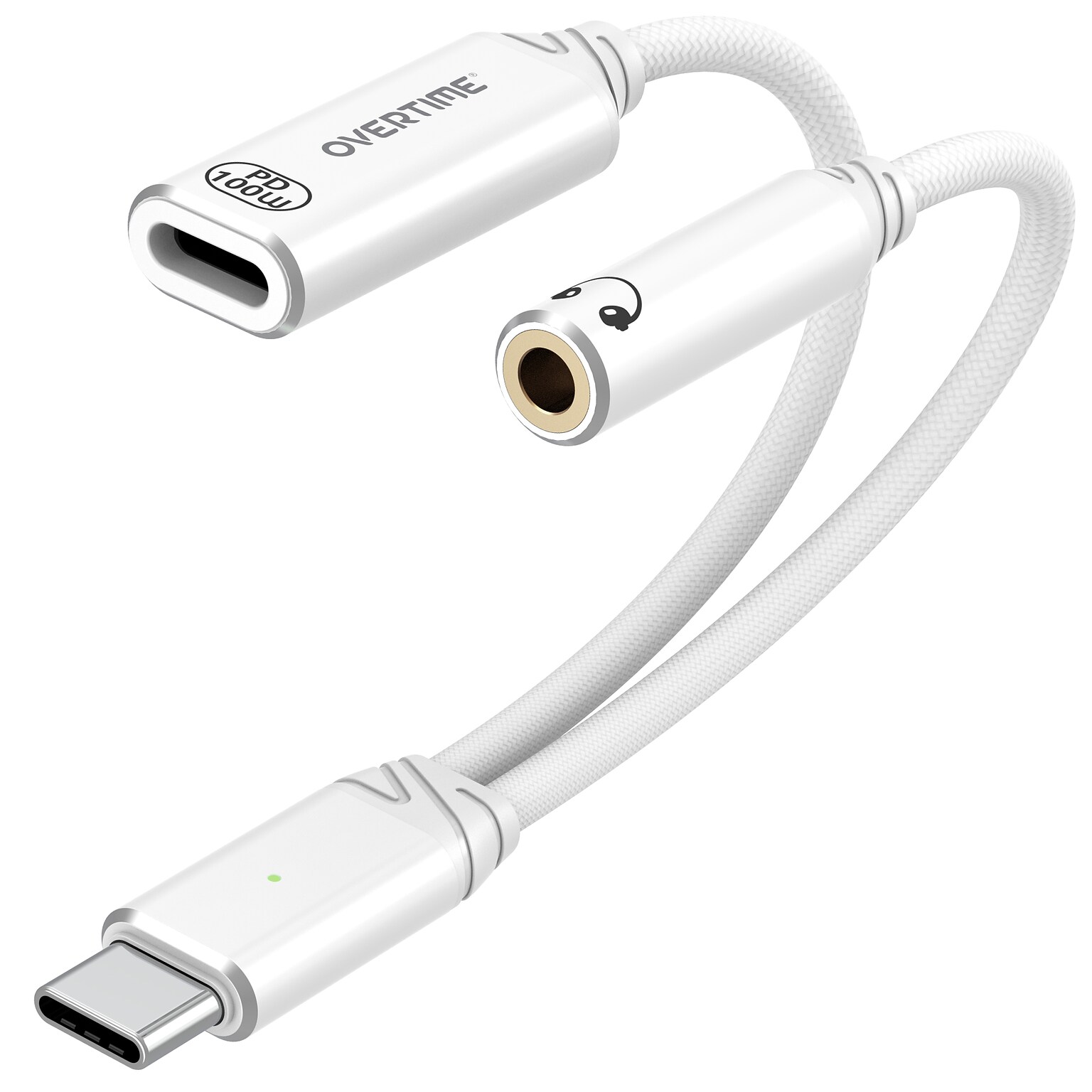 Overtime USB-C to USB-C & 3.5mm Audio and 100W Charging Splitter Adapter, White (OADCTC35WH)