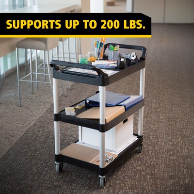 Rubbermaid 3-Shelf Plastic/Poly Mobile Utility Cart with Swivel Wheels, Black (FG342488BLA)