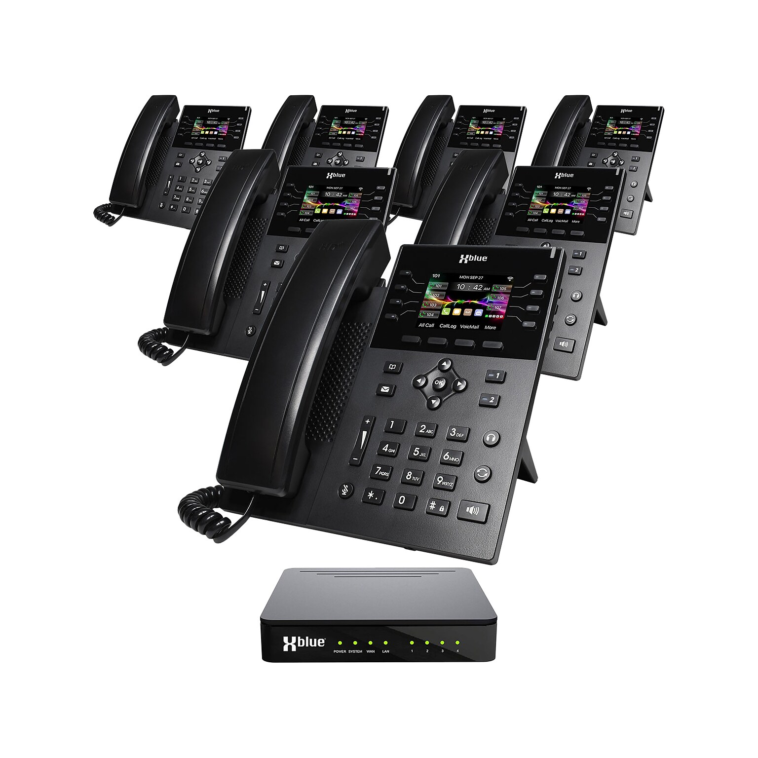 XBLUE QB1 14-Line Corded Conference Telephone System Bundle, Black (qb1-ip8g-4x7)