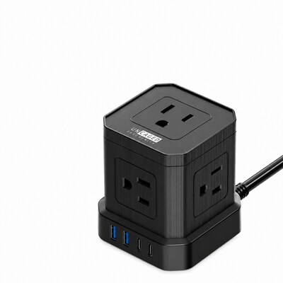 Uncaged Ergonomics Cube 5-Outlet 4-USB Port Surge Protector, 10, Black (PC-B-C)