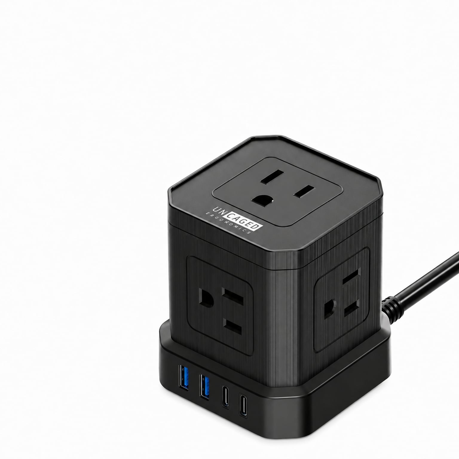 Uncaged Ergonomics Cube 5-Outlet 4-USB Port Surge Protector, 10, Black (PC-B-C)