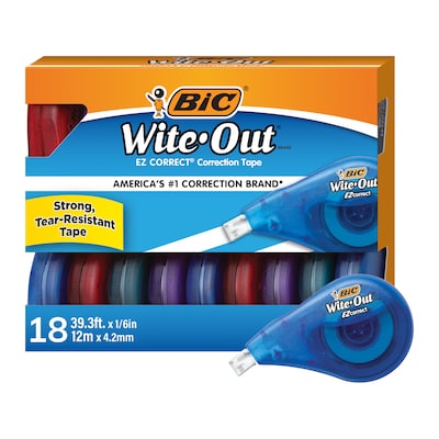 BIC Wite-Out EZ Correct Correction Tape, White, 18/Pack (WOTAP18-WHI)