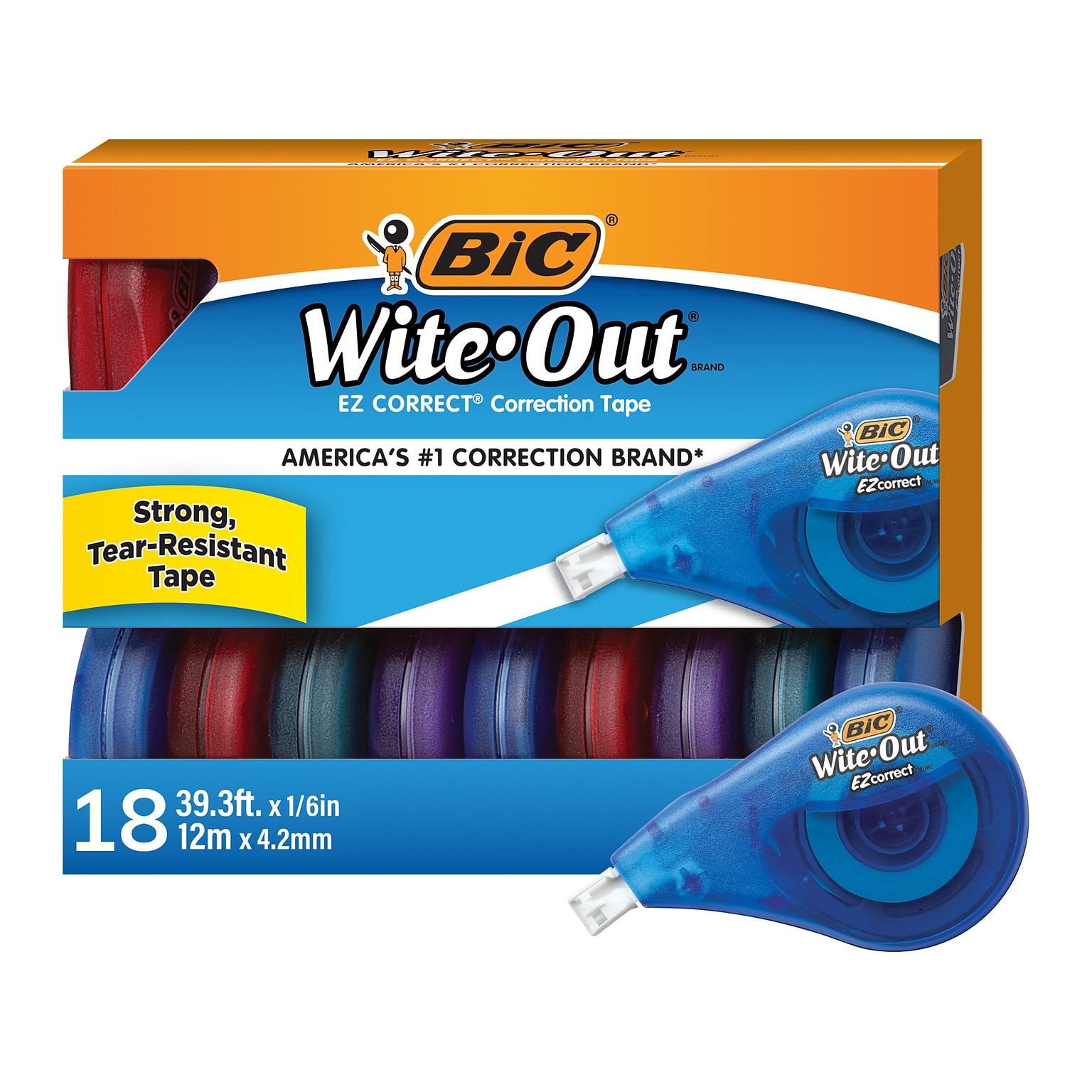 BIC Wite-Out EZ Correct Correction Tape, White, 18/Pack (WOTAP18-WHI)