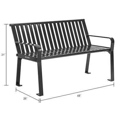Global Industrial 4' Outdoor Bench w/ Back, Vertical Steel Slat, Black (694853BKKD)