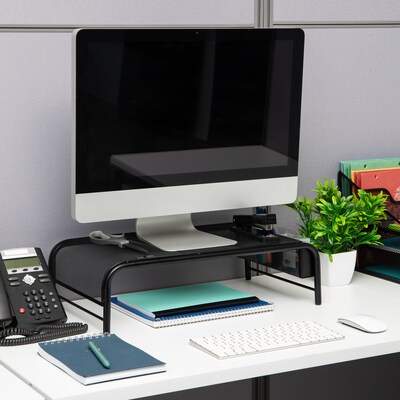 Mind Reader Ventilated Monitor Stand and Laptop Riser with Side Storage, Black (MESHM-BLK)