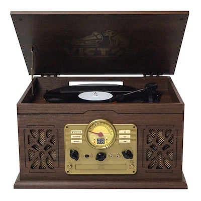 Victor State 7-in-1 Turntable Music Center w/ 3-Speed Record Player, CD/MP3/Cassette, FM, Dual Bluetooth In/Out, Espresso